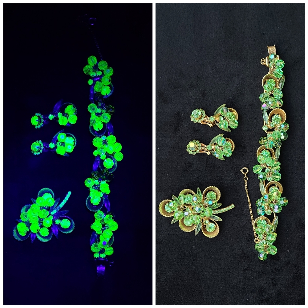 Juliana Uranium Glass Vintage Jewelry Set RARE